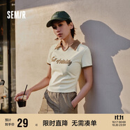 森馬（Semir）POLO衫女短款小心機(jī)撞色夏季復(fù)古字母緊身套頭衫109324115006