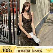 西遇HK豹紋V領(lǐng)甜辣吊帶連衣裙女新款純欲收腰修身短裙 豹紋色 S
