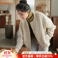娟的絹 冬季小香風文藝復古女裝寬松顯瘦夾棉加厚外套女式純色棉服棉衣 米色 均碼