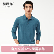 恒源祥【含桑蠶絲+羊毛】長(zhǎng)袖T恤男士秋季翻領(lǐng)體恤衫中老年針織衫打底衫 花蘭灰 L /175/92A