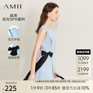 AMII女裝2025夏季新款優(yōu)雅通勤撞色綁帶圓領(lǐng)無(wú)袖連衣裙子女法 寧靜藍 L 165/88A