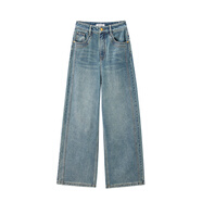 太平鳥(niǎo)女裝牛仔褲秋季大直筒褲時(shí)尚休閑百搭通勤質(zhì)感 加絨款牛仔中藍 L