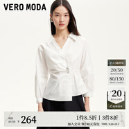 VEROMODA襯衫女2025秋冬新款暗扣斜門襟捏褶七分袖白襯衫325131009 本白色 L