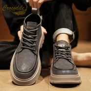 鱷魚(yú)恤男鞋冬季工裝皮鞋運動(dòng)休閑真皮板鞋厚底增高英倫風(fēng)復古棕色馬丁靴 灰色主圖款 42