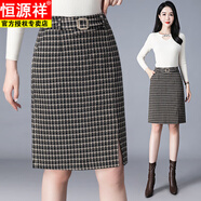恒源祥秋冬格子短裙女彈力松緊高腰加大碼百搭中長(cháng)半身裙包臀一步裙中裙 圖片色 S 27碼(2尺0)