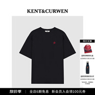 KENT&CURWEN【明星同款】肯迪文春夏系列男女款玫瑰刺繡純棉寬松短袖T恤 黑色99 L
