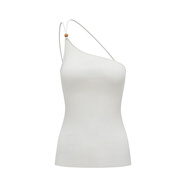 ANNASPEAK清涼夏日 桑蠶絲萊賽爾編織感坑條不對稱(chēng)斜肩吊帶背心 香檳白長(cháng)款 清涼真絲萊賽爾 S (建議90-104斤)