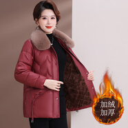 她及其他采購產(chǎn)品女裝冬季服裝Pu皮棉服裝加厚皮棉夾克新款4050中老年婦女 2419款酒紅色加絨款 XL 建議90-110斤