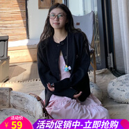 歐貝汐針織開衫女秋冬季韓系灰色寬松顯瘦百搭短款女士外搭加厚毛衣外套 黑色 均碼 【建議80-120斤】