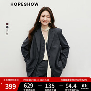 紅袖通勤休閑小西裝春季2025新款女裝立體裁剪正肩翻領(lǐng)寬松氣質(zhì)短外套 黑灰090 S