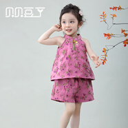 漢代女孩夏裝貝貝豆丁原版女?huà)胍粴q唐裝童裝國風(fēng)新中國風(fēng)旗袍套裝 原創(chuàng  )桃紅旗袍套裝 100