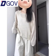DGOV2025夏季鏤空條紋防曬罩衫女新款薄款長(cháng)袖寬松女慵懶風(fēng)兩件套 背心+罩衫（兩件套） L 建議105-115斤