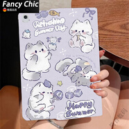FANCYCHIC巴拉卡比蘋(píng)果10.2寸A2197th9代保護套Air2平板殼A1893皮套mini4/5 紫色.四只貓咪AA01 iPad 7-8-9代(10.2英寸)