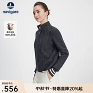 Navigare意大利小帆船寬松羊毛衫女士秋冬休閑半開領毛衣100%羊毛針織衫女 太空巖灰 L