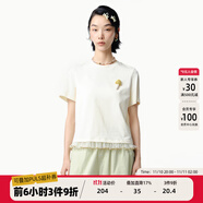 幻走（MOVEUP）2025春夏季新款.FUN系列蘑菇手工釘碎褶設(shè)計(jì)短款T恤女 米杏 S