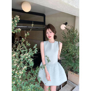 avenement同款無(wú)袖拼接蛋糕連衣裙25夏天南油輕奢千金蓬蓬裙a字裙 藍色 S