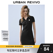 UR2025夏季新款女學(xué)院風(fēng)立體裝飾Polo領(lǐng)短袖連衣裙UYY750050 黑色 L