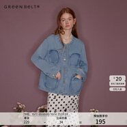 GREEN BELT牛仔外套女復古圓領(lǐng)設計感多口袋休閑夾克
