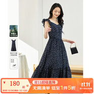 梵希蔓法式氣質(zhì)波點(diǎn)吊帶連衣裙女裝夏季2025年新款顯瘦飛飛袖長裙 A1869 藏青花色 XL