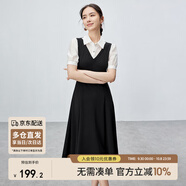 尚都比拉輕職場(chǎng)時(shí)尚優(yōu)雅本布細腰帶撞色拼接襯衫連衣裙 白拼黑 M