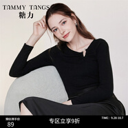 糖力【商場(chǎng)同款】春秋新款黑色長(cháng)袖不對稱(chēng)V領(lǐng)打底針織衫上衣女 黑色 常規 M
