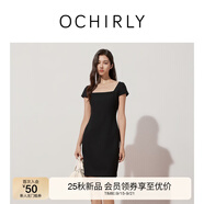 歐時力OCHIRLY 方領A字連衣裙女短裙收腰復古氣質2025秋季新品 黑色 XS