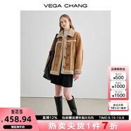 VEGA CHANG皮毛一體短外套女2025年秋冬寬松顯瘦曠野美拉德毛絨保暖夾克外套 布朗棕（長款） S