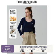 Teenie Weenie【原紗防曬】小熊淑女白色毛衣針織開(kāi)衫長(zhǎng)袖打底衫女空調(diào)衫 藏青色 M (165)
