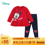迪士尼童裝兒童衛(wèi)衣套裝卡通休閑套裝 女童米妮大紅223T1432 110