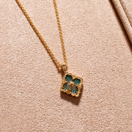 晶瑞得日韓風(fēng)格歌劇院opera項鏈珍珠母貝植物花卉圖案18K黃金吊墜鎖骨鏈 小號綠色琺瑯項鏈 雙面不帶鉆