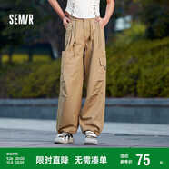 森馬休閑褲女松緊腰闊腿褲腳口兩穿夏季復(fù)古工裝褲101324127012