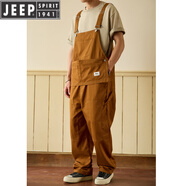 JEEP SPIRIT阿美卡嘰復古工裝背帶褲男潮牌直筒寬松多口袋連體褲情侶吊帶褲男 棕色 4XL
