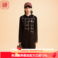 漁牌女裝2022新款秋冬裝帶帽繡花過(guò)膝長(cháng)款針織連衣裙FGED0306 深紫藍 L
