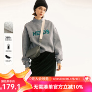 雲(yún)上生活女裝秋冬韓版落肩袖套頭衫寬松字母半高領(lǐng)加絨衛(wèi)衣V2147 淺灰色 M