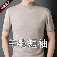 葉余春秋打底羊毛衫男士秋冬季針織衫中青年短袖毛衣半袖常規針織T恤 半高領(lǐng)-駝色羊毛短袖 2XL 180 145-160斤