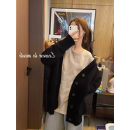 韻薇緹黑色慵懶風(fēng)休閑粗毛線(xiàn)針織開(kāi)衫中長(cháng)款寬松V領(lǐng)加厚毛衣外套女秋冬 黑色 XXS S