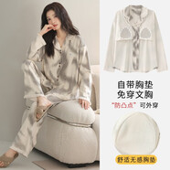 北極絨100%棉睡衣女帶胸墊一體春秋季2025新款長袖全棉秋冬家居服 眸漾煦波無感bra XL (100)