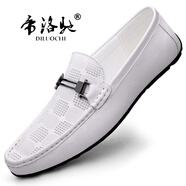 帝洛馳新款小碼36碼真皮休閑皮鞋男白色豆豆鞋英倫頭層牛皮休閑潮樂(lè )福鞋 8569白 44 (270mm) 皮鞋碼