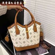 葉余大容量包包女復古印花2025時(shí)尚單肩斜挎包今年流行手提水桶包 白色