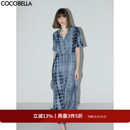 COCOBELLA手工扎染印花襯衫裙女夏氣質(zhì)通勤OL束腰連衣裙FR525 藍(lán)色扎染 L