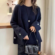 DALEY MODE針織衫女2025新款法式圓領(lǐng)女士毛衣慵懶風(fēng)打底上衣秋冬季內搭女 藏青色 S 【80斤-90斤】