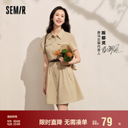 森馬連衣裙女收腰襯衫裙復古休閑夏季美拉德純色短裙101324114030