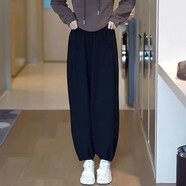 清倉加絨闊腿哈倫褲2025秋冬季小個(gè)子高腰顯瘦蘿卜束腳休閑長(cháng)褲子 黑色褲子 【春秋款】 M  【建議80-100斤】