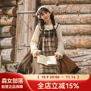 森女部落原創(chuàng)復(fù)古童話背帶粗花呢拼接連衣裙新款秋冬女裝 連衣裙（單件） 單件 S