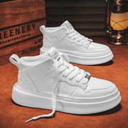 潮牌高級感男鞋2025新款秋季百搭高幫真皮內增高運動(dòng)休閑小白板鞋 白色(單鞋) 39