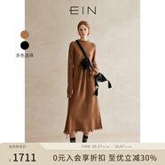 EIN言美拉德慵懶風(fēng)綿羊毛流蘇毛邊半高領(lǐng)針織連衣裙2024秋新款 咖色 S