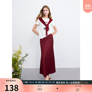 三彩2025秋款緞面魚(yú)尾裙高腰半身裙優(yōu)雅A字長(cháng)裙浪漫M 酒紅 L 165/72A