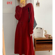 OYZ潮牌紅色針織連衣裙女秋冬法式復古配大衣毛衣裙減齡娃娃領(lǐng)打底裙 紅色 XL