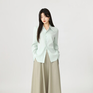 阿瑪施（AMASS）【桑蠶絲】阿瑪施女裝高級(jí)感喇叭袖襯衫秋季新款優(yōu)雅襯衣女530055 淺綠色 2 均碼