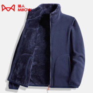 貓人（MiiOW）搖粒絨外套女男情侶抓絨衣加絨冬加厚羊羔絨雙面穿衛衣保暖珊瑚絨 ZZ22028深藍-男 L